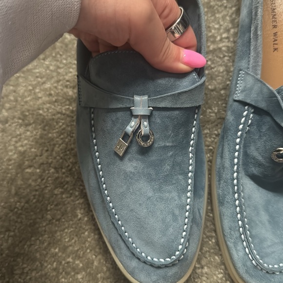 Loro Piana Style Blue Loafers Suede Slip-Ons - Picture 3 of 6